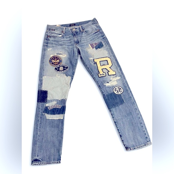 Polo Ralph Lauren Women's Blue Patchwork Boyfriend Jeans - Picture 1 of 7
